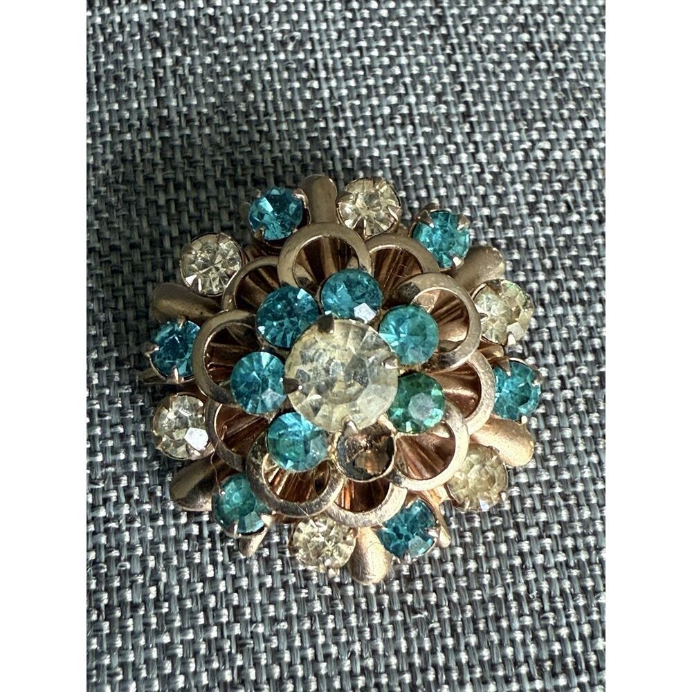 Vintage Atomic Blue Flower Star Brooch Pin Statement Floral Nature Jewelry Gift